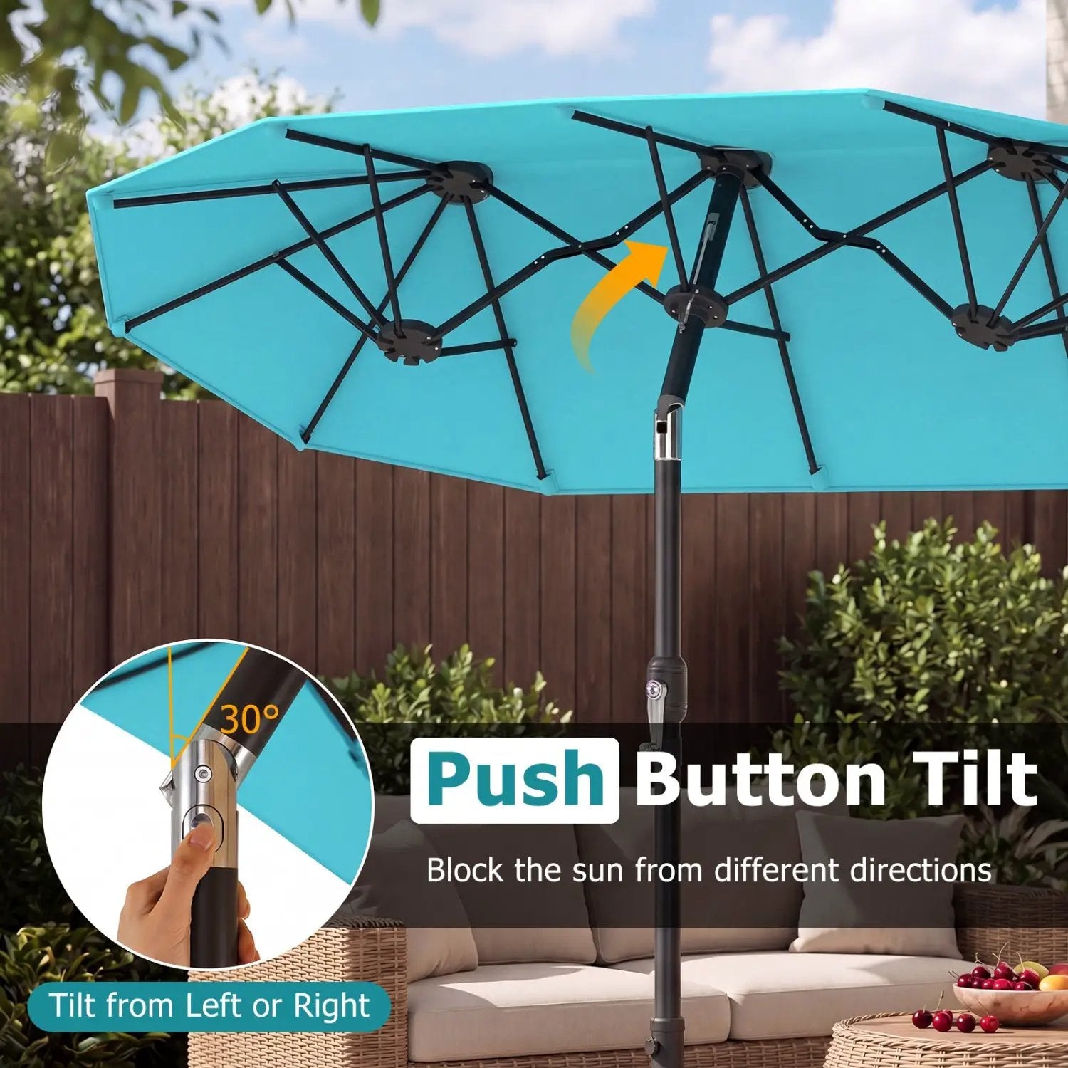 Double-Sided Patio Umbrella with Push Button Tilt Crank Handle by DirectDeals