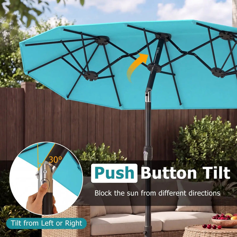 Double-Sided Patio Umbrella with Push Button Tilt Crank Handle by DirectDeals