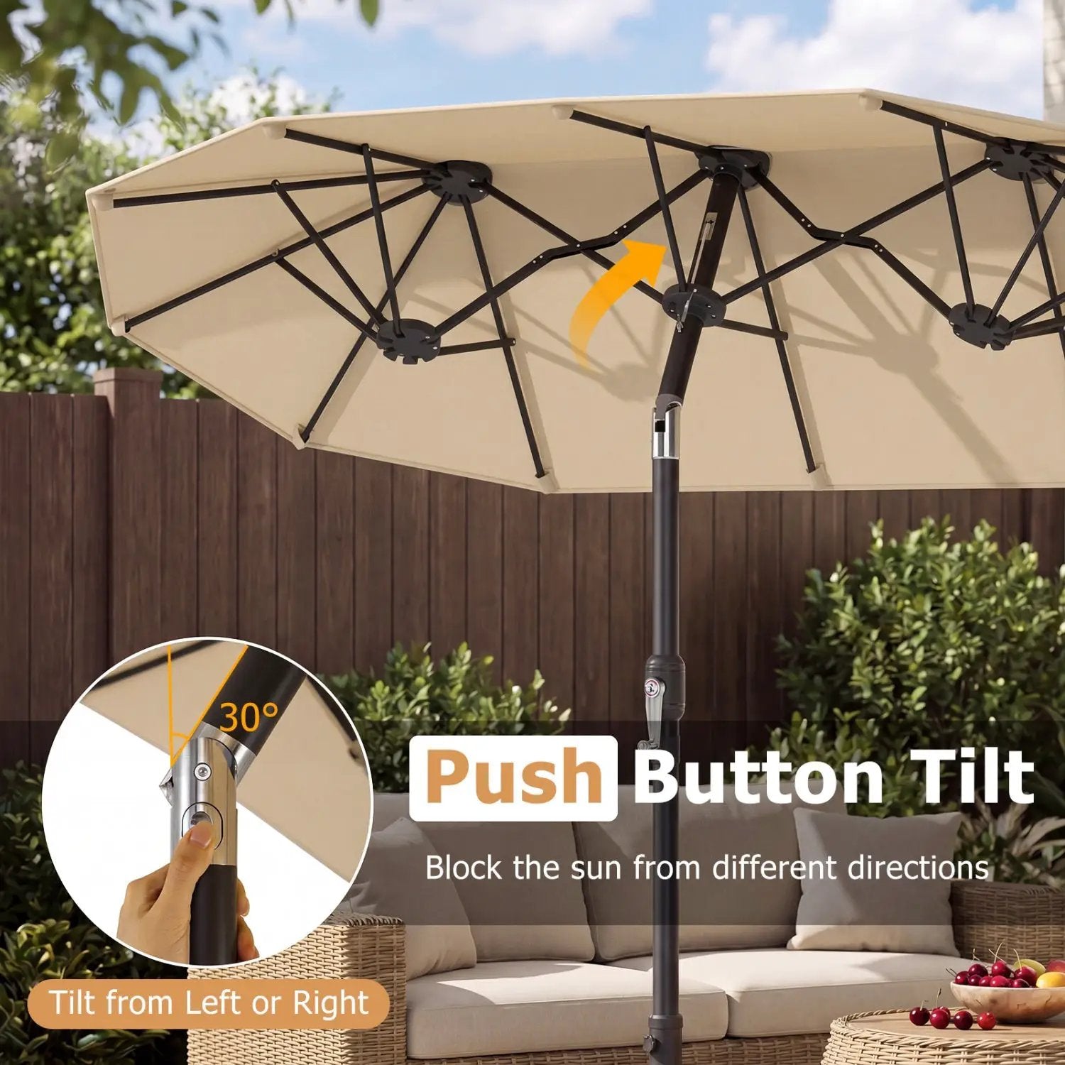 Double-Sided Patio Umbrella with Push Button Tilt Crank Handle by DirectDeals