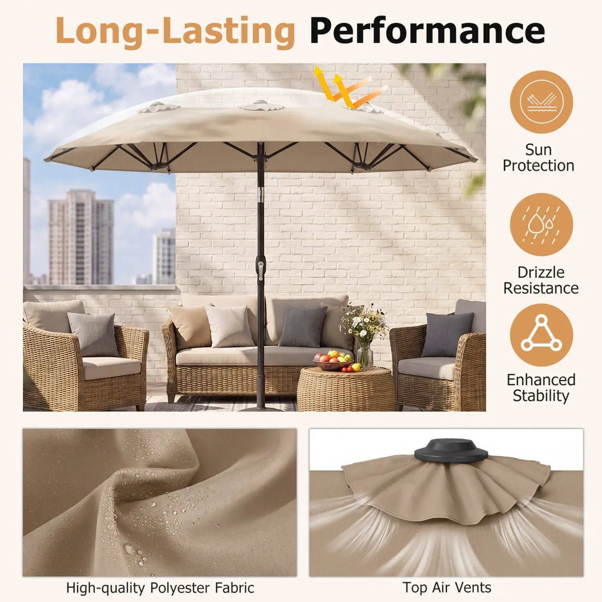 Double-Sided Patio Umbrella with Push Button Tilt Crank Handle, photo 30 of 32