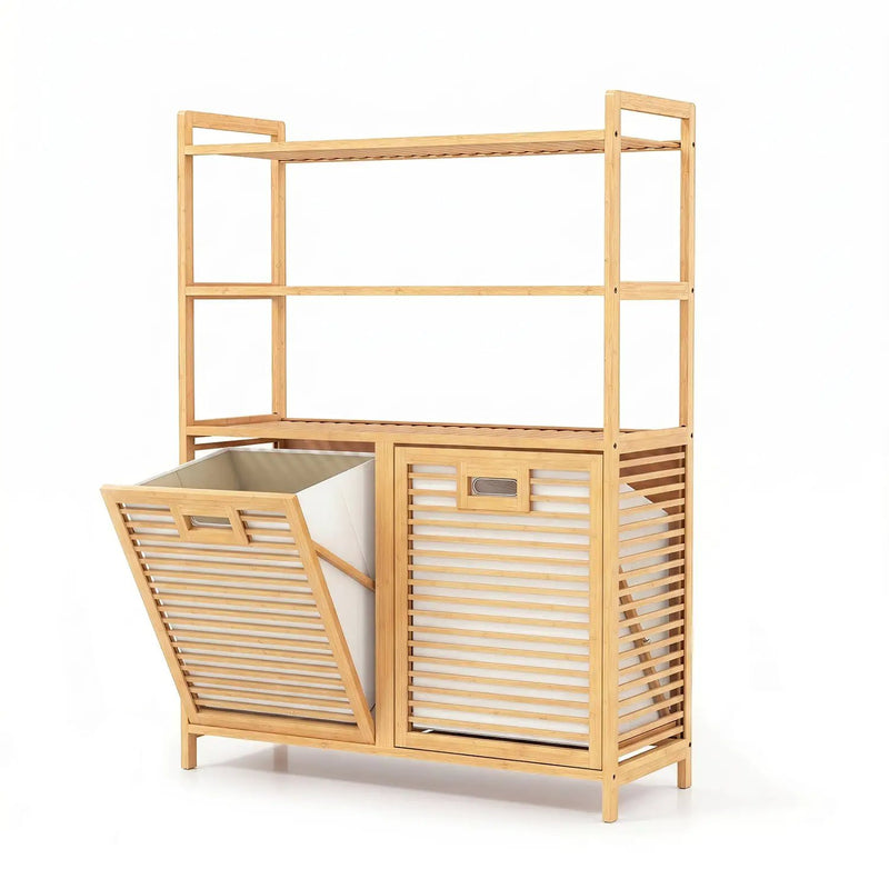 Double Tilt-Out Laundry Hamper with 3 Shelves & Baskets by DirectDeals