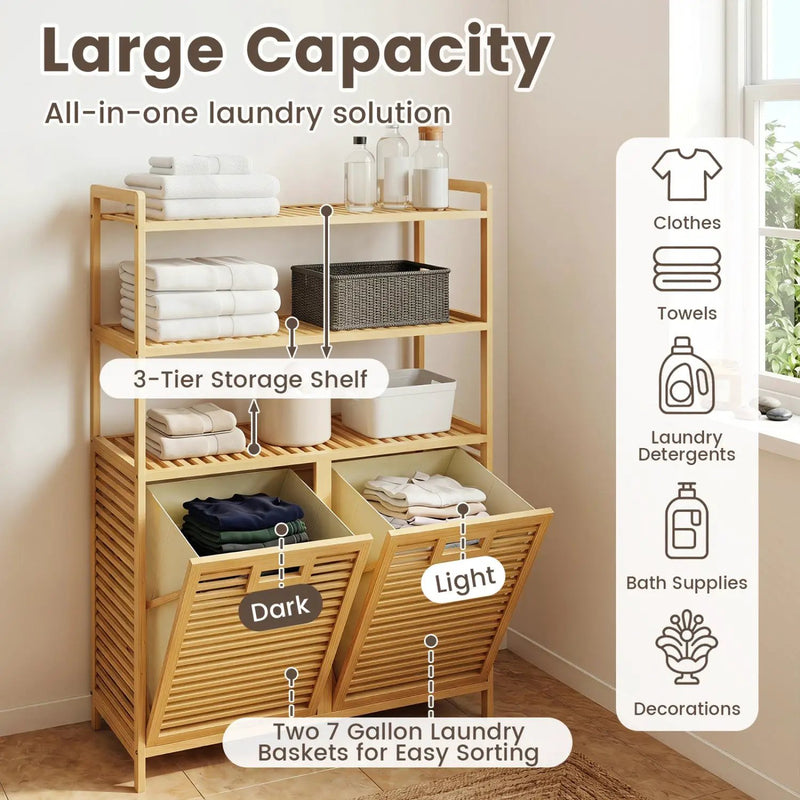 Double Tilt-Out Laundry Hamper with 3 Shelves & Baskets by DirectDeals