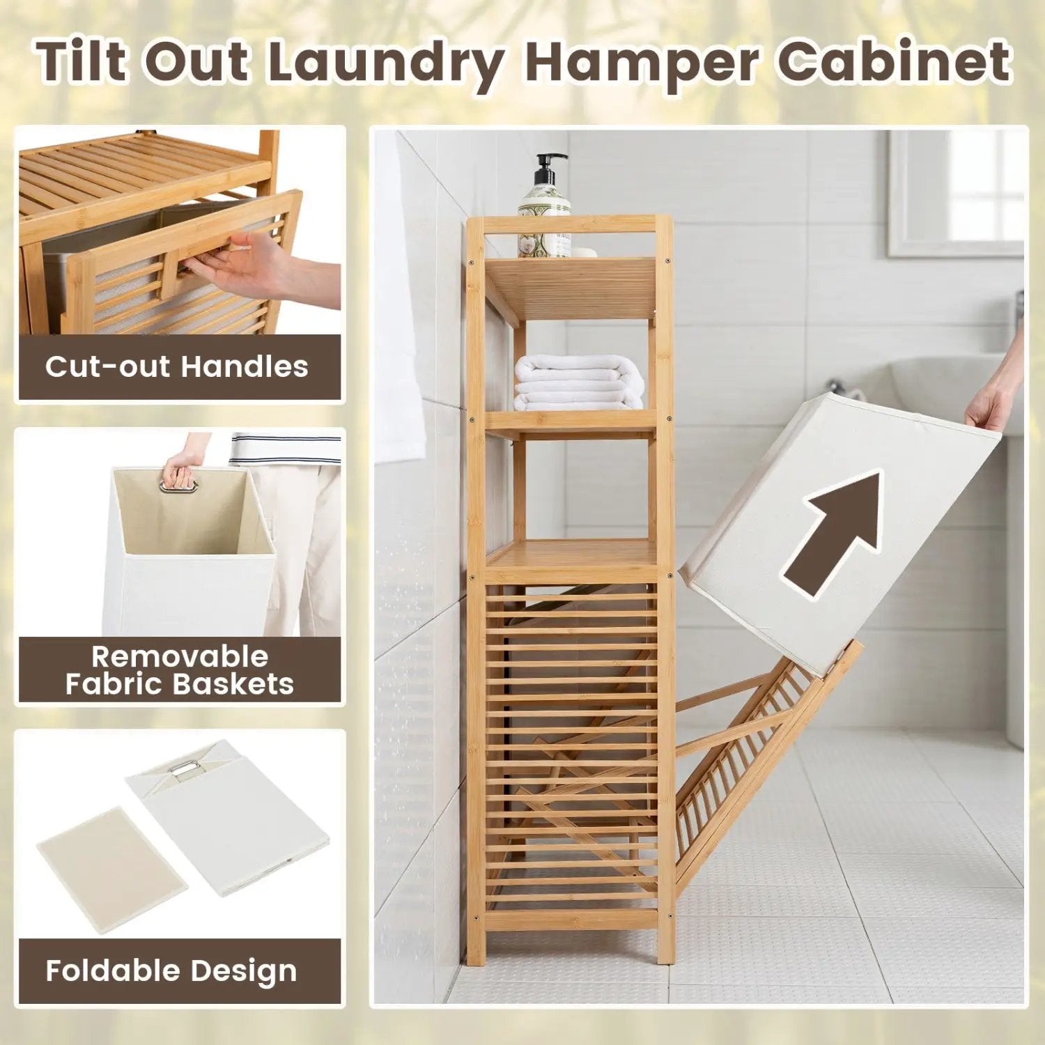 Double Tilt-Out Laundry Hamper with 3 Shelves & Baskets by DirectDeals