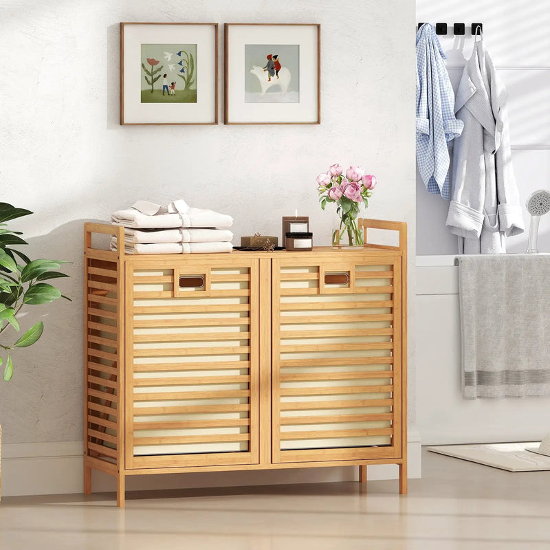 Double Tilt-out Laundry Hamper with 2 Removable Bins-Natural by DirectDeals