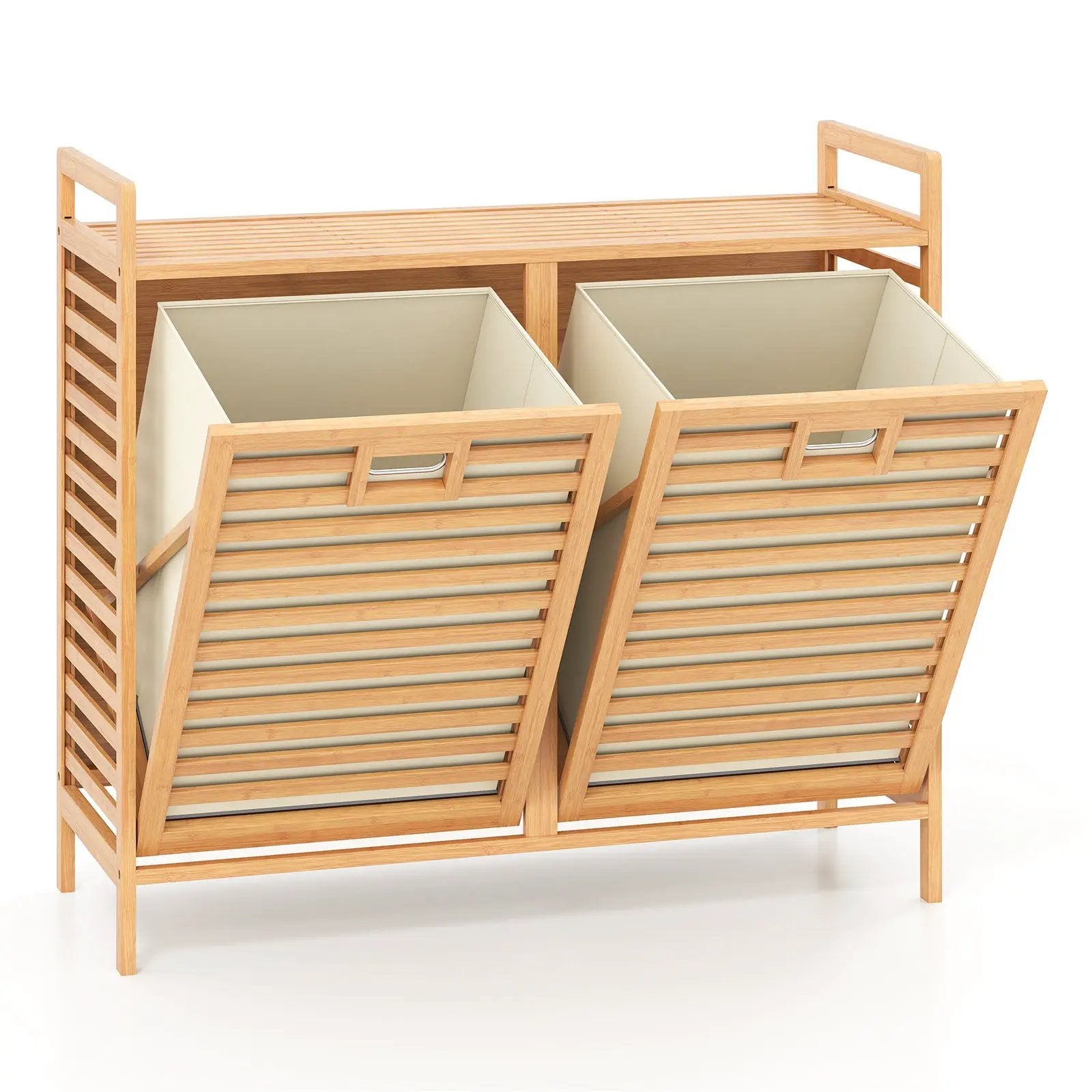 Double Tilt-out Laundry Hamper with 2 Removable Bins-Natural by DirectDeals