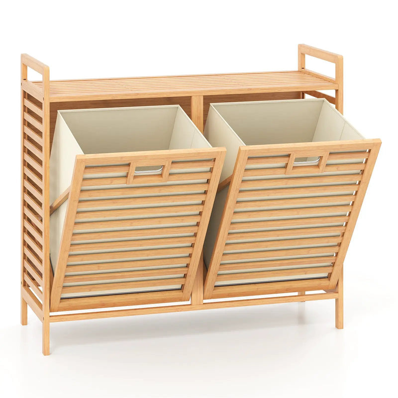 Double Tilt-out Laundry Hamper with 2 Removable Bins-Natural by DirectDeals