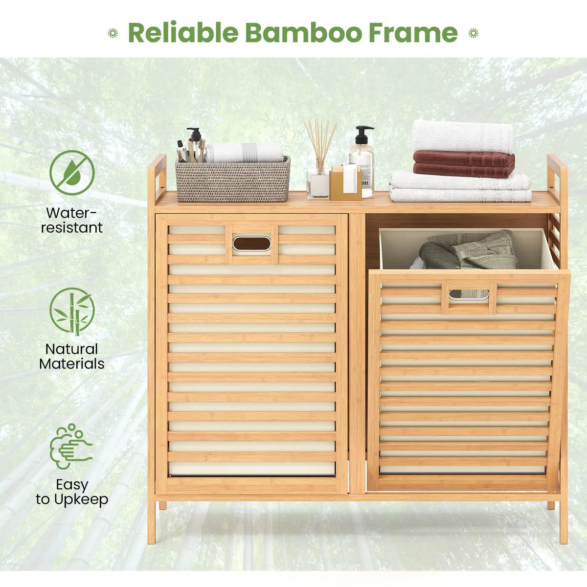 Double Tilt-out Laundry Hamper with 2 Removable Bins-Natural, photo 6 of 8