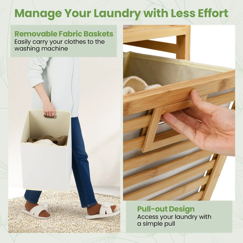 Double Tilt-out Laundry Hamper with 2 Removable Bins-Natural by DirectDeals
