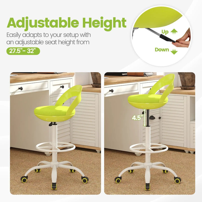 Drafting Stool Rolling Tall Desk Chair with Wheels-Green by DirectDeals