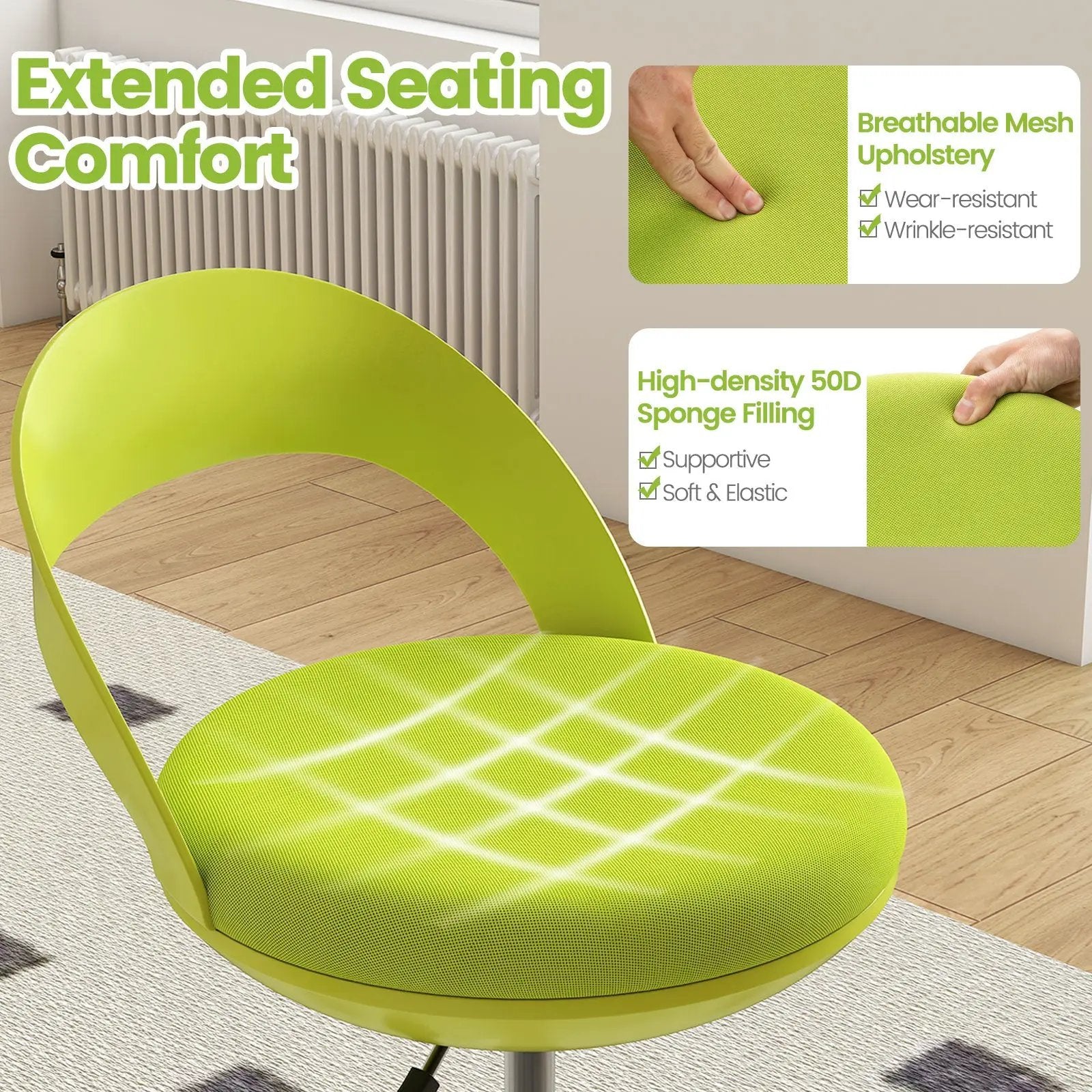 Drafting Stool Rolling Tall Desk Chair with Wheels-Green by DirectDeals