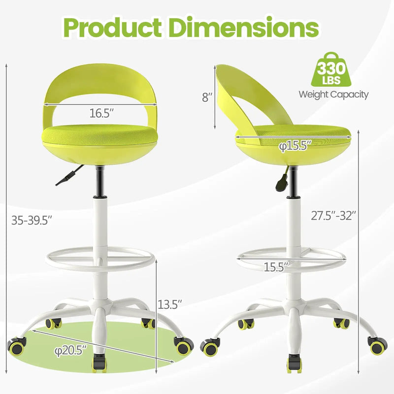 Drafting Stool Rolling Tall Desk Chair with Wheels-Green by DirectDeals