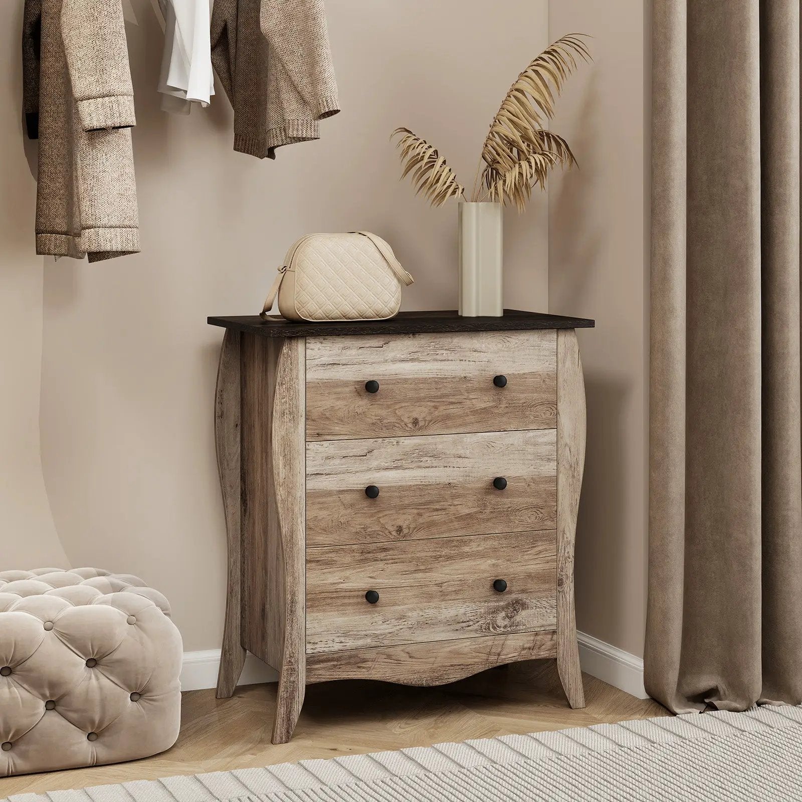 Dresser for Bedroom with 3 Folding Fabric Drawers and Anti-tipping Kit by DirectDeals