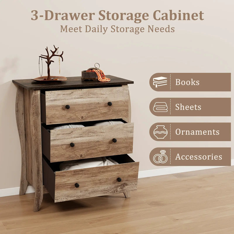 Dresser for Bedroom with 3 Folding Fabric Drawers and Anti-tipping Kit by DirectDeals