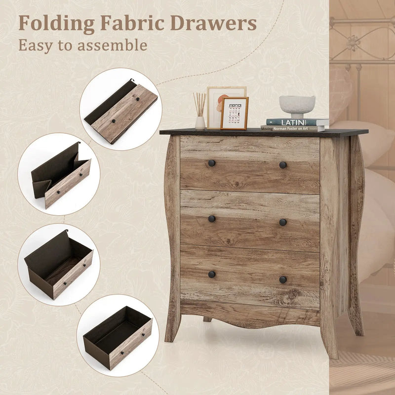 Dresser for Bedroom with 3 Folding Fabric Drawers and Anti-tipping Kit by DirectDeals