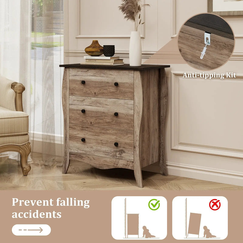 Dresser for Bedroom with 3 Folding Fabric Drawers and Anti-tipping Kit by DirectDeals