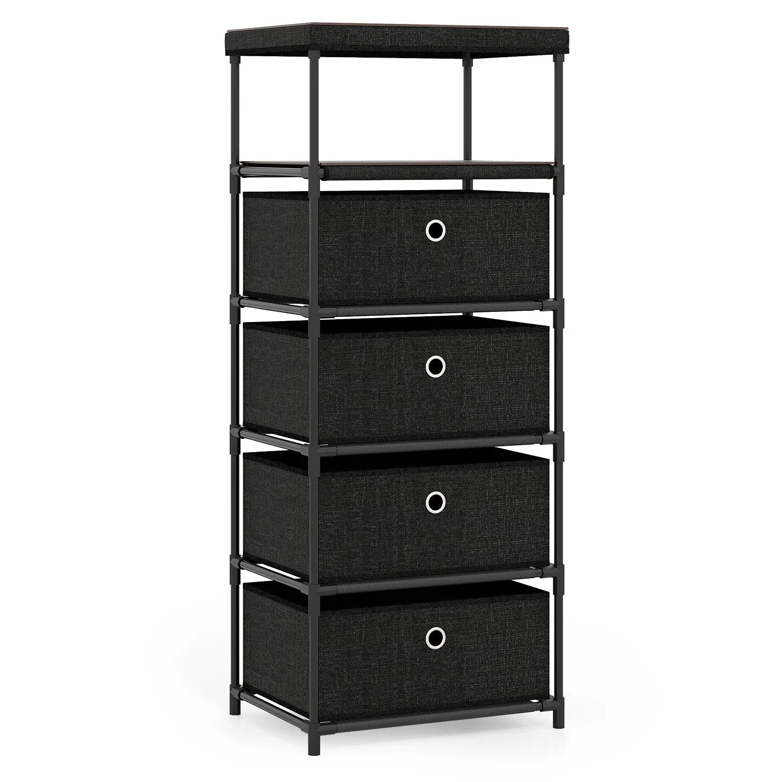 Dresser with 3/4 Drawers Fabric Storage Tower with Wood Top and Metal Frame by DirectDeals
