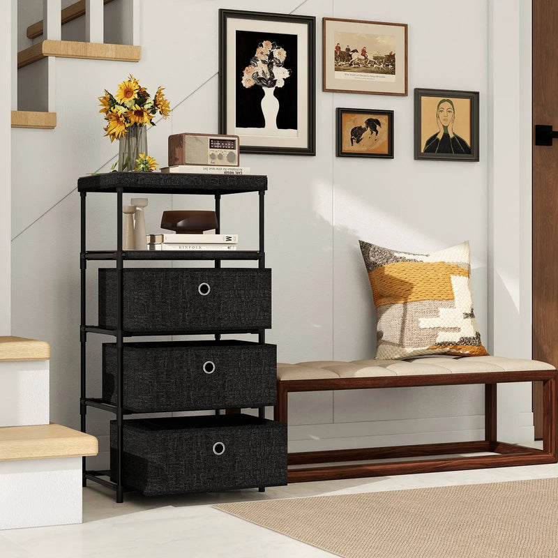 Dresser with 3/4 Drawers Fabric Storage Tower with Wood Top and Metal Frame by DirectDeals