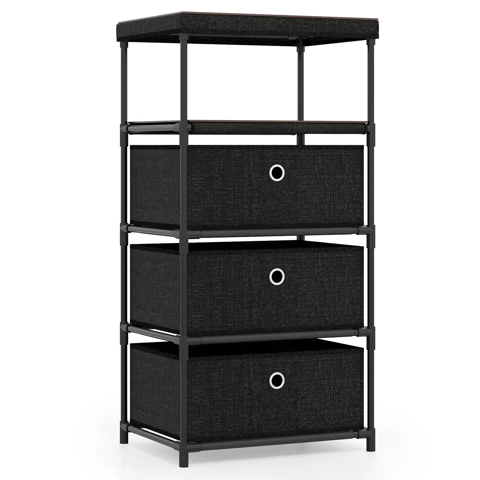 Dresser with 3/4 Drawers Fabric Storage Tower with Wood Top and Metal Frame by DirectDeals