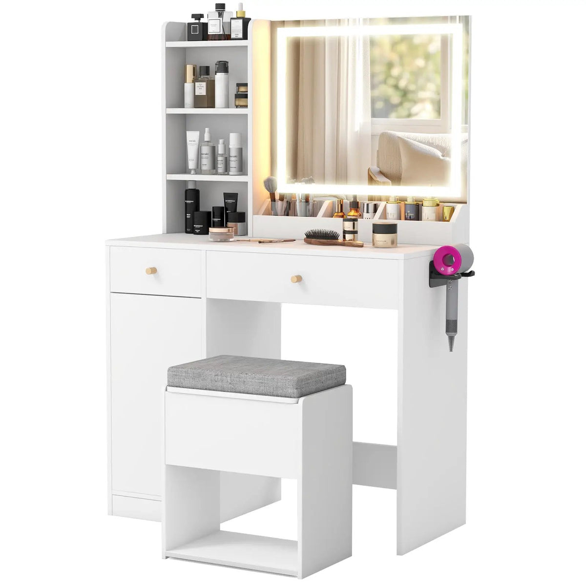 Vanity Dressing Table and Chair Set with Mirror and Lights, photo 3 of 9