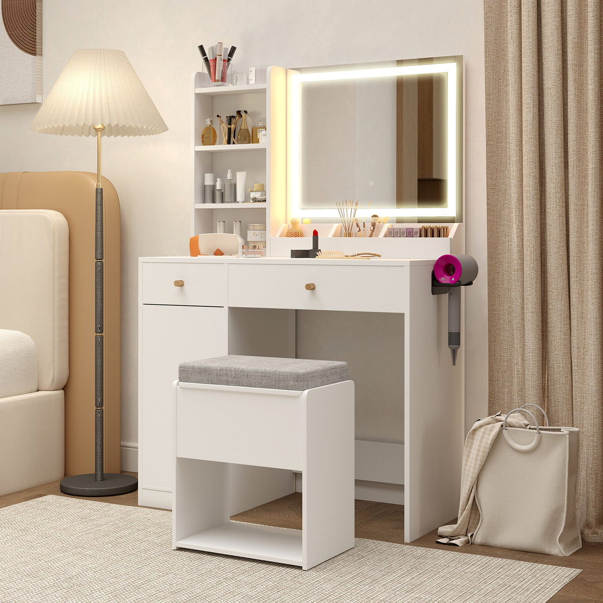 Vanity Dressing Table and Chair Set with Mirror and Lights, photo 5 of 9