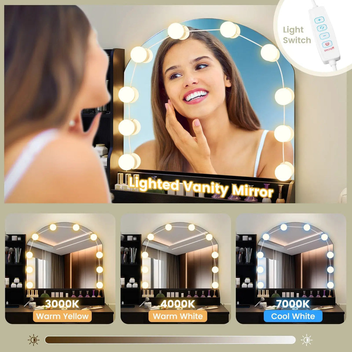 Makeup Vanity Desk Dressing Table and Stool Set with Mirror and Lights, photo 6 of 9