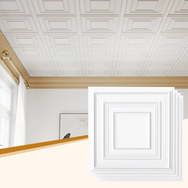 Drop Ceiling Tiles 24" x 24" PVC Ceiling Panels with 3D Decorative Patterns 12-Pack-White by DirectDeals
