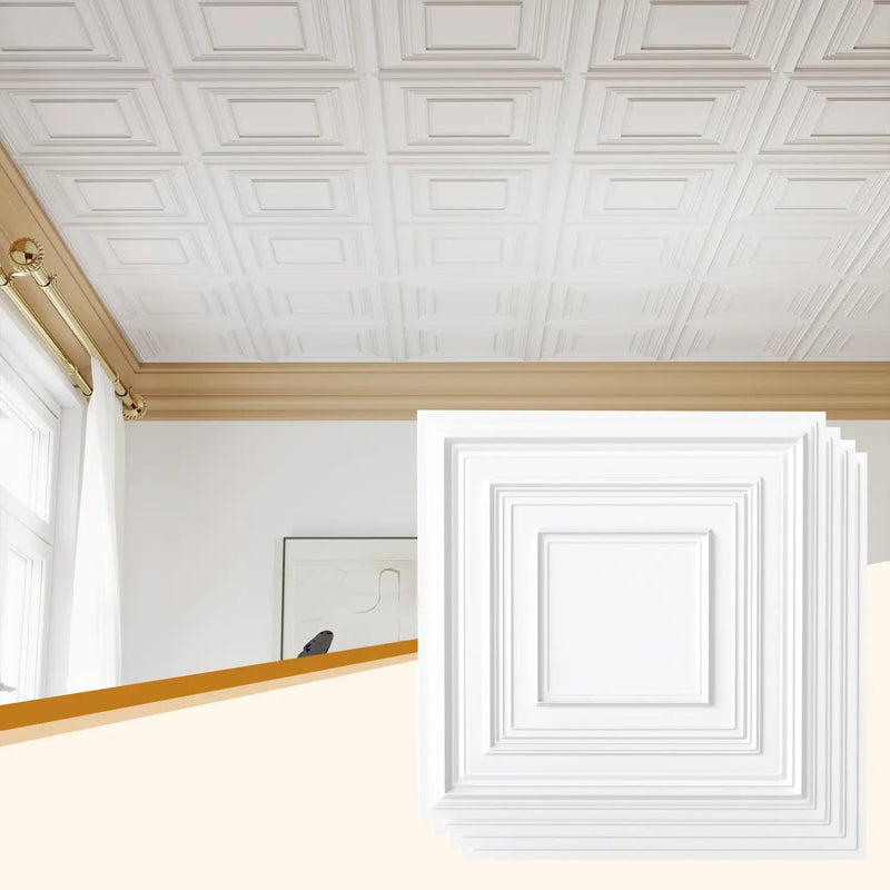 Drop Ceiling Tiles 24" x 24" PVC Ceiling Panels with 3D Decorative Patterns 24-Pack by DirectDeals