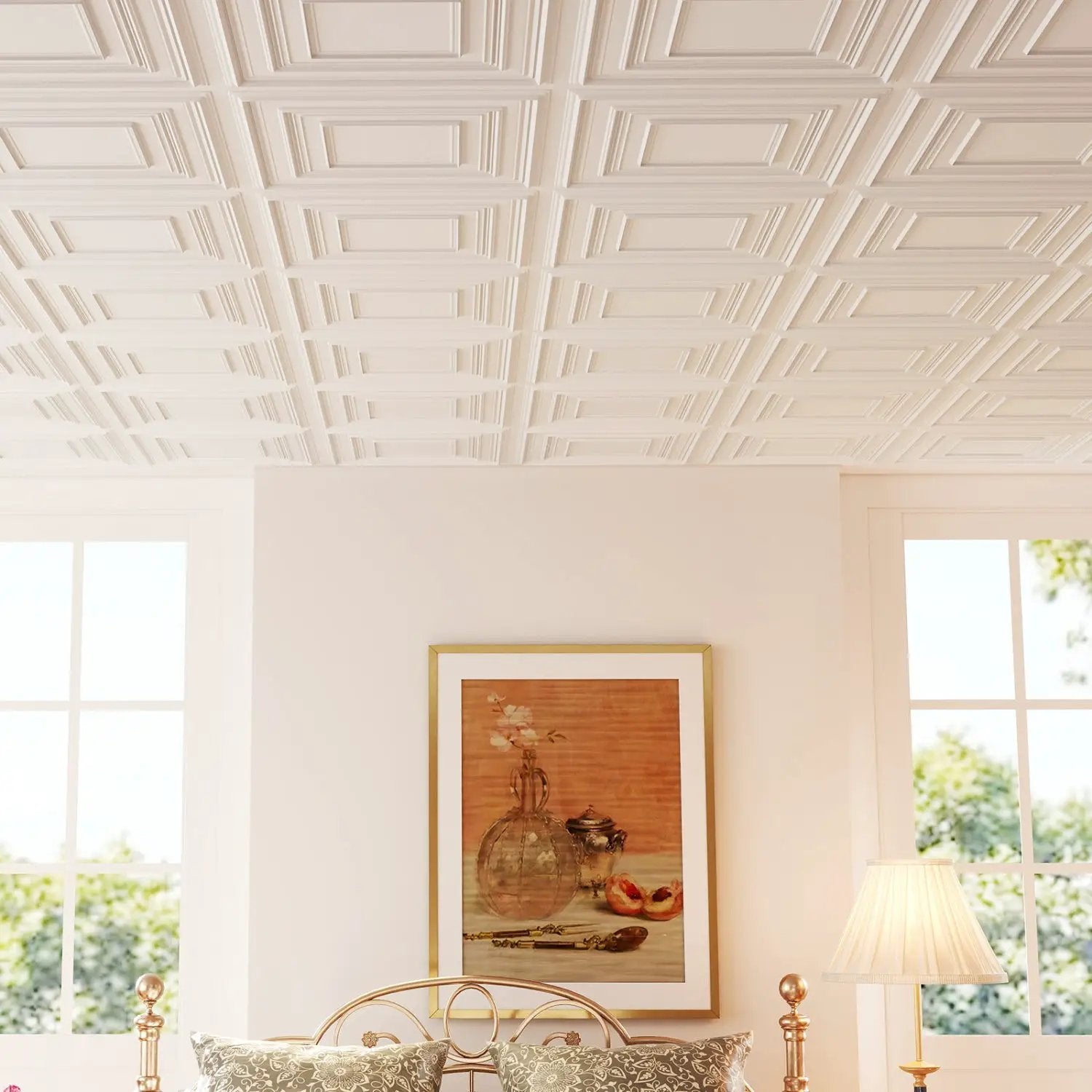 Drop Ceiling Tiles 24" x 24" PVC Ceiling Panels with 3D Decorative Patterns 24-Pack by DirectDeals