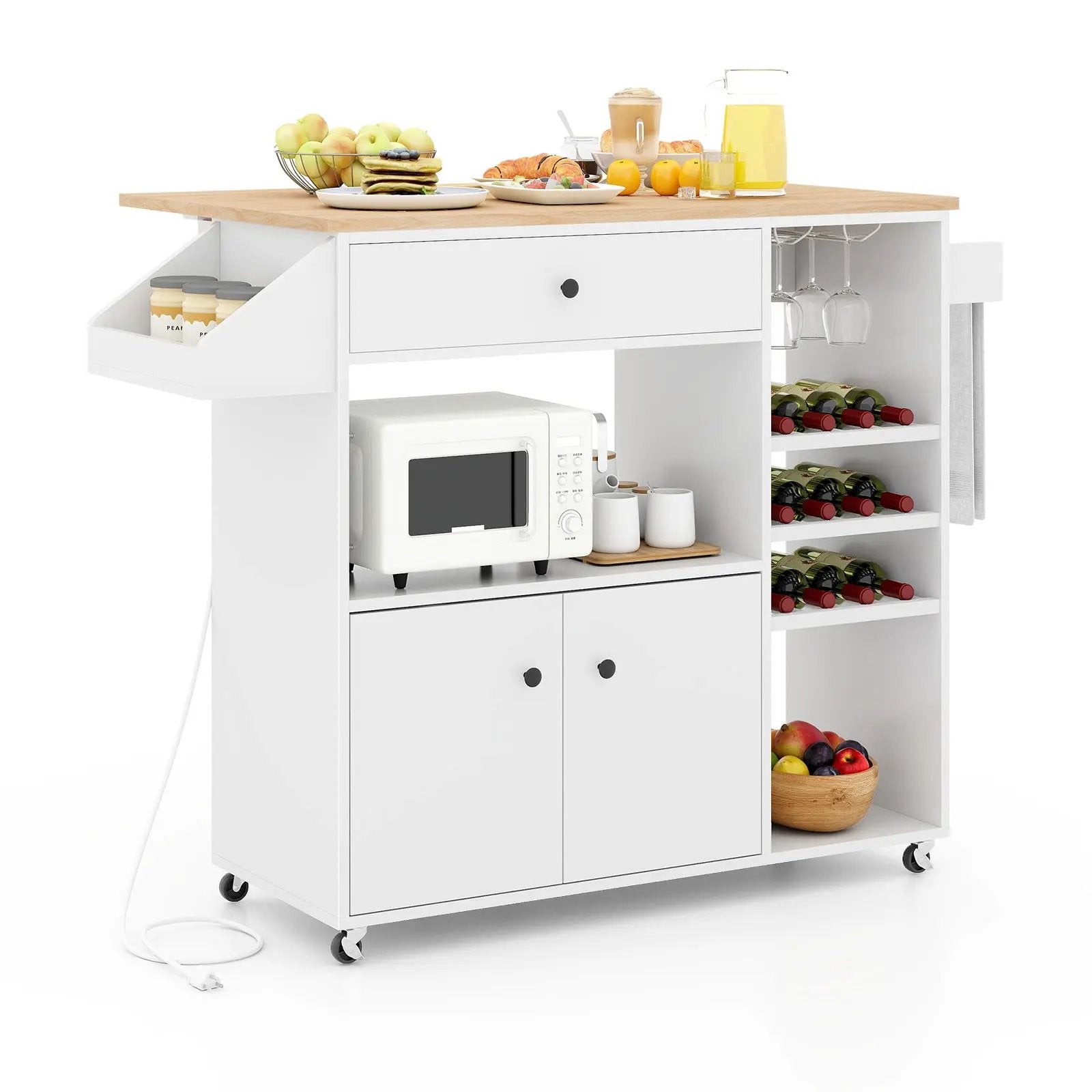 Drop Leaf Mobile Kitchen Island Cart with Power Outlet and Adjustable Shelf-Rustic Brown by DirectDeals