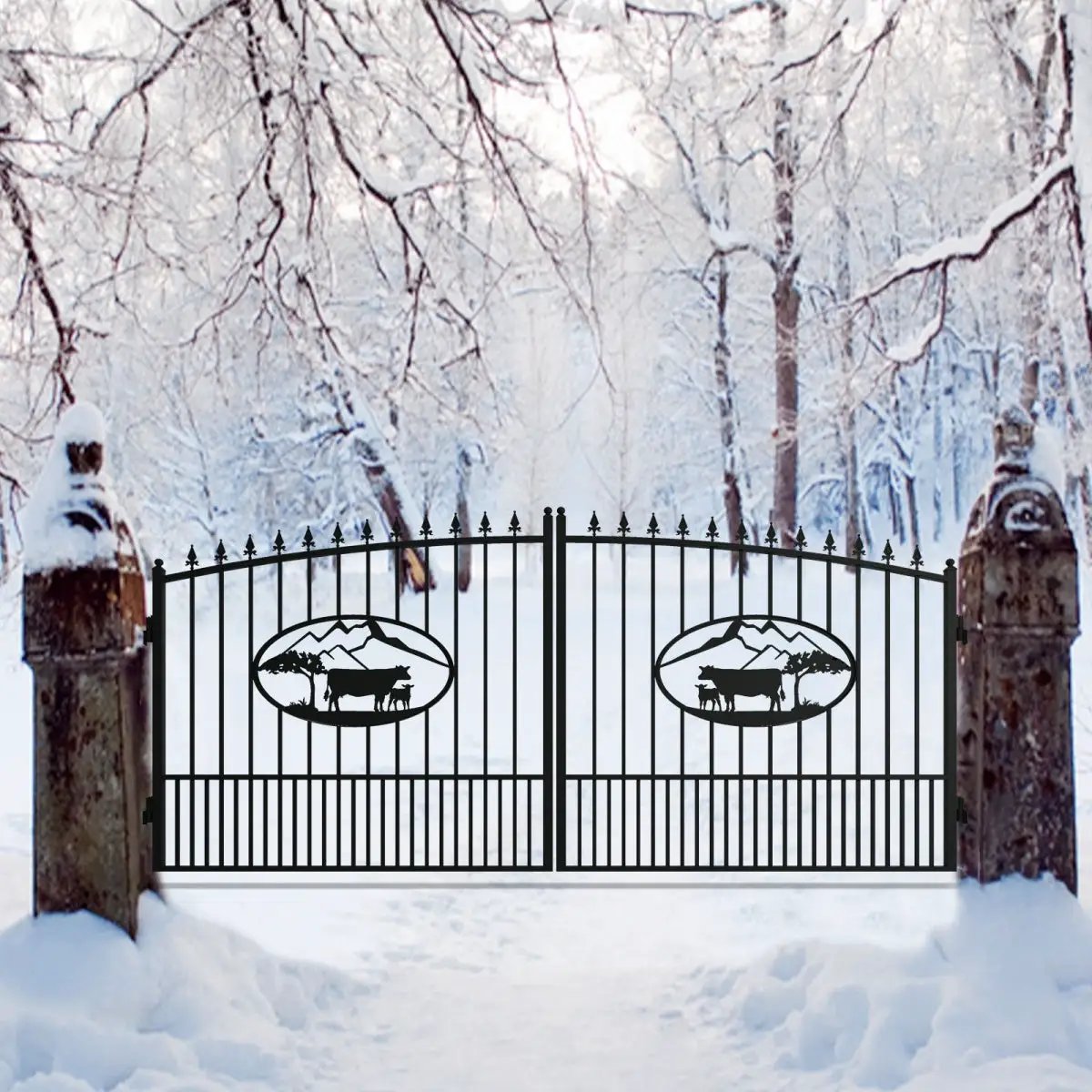 14x8 ft Steel Dual Swing Driveway Gate by Chery Industrial