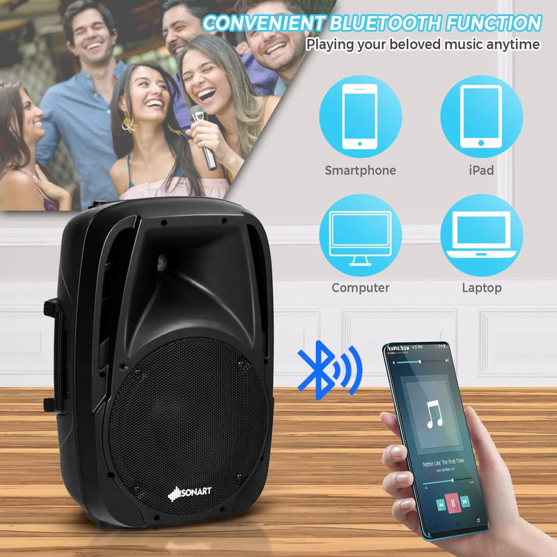 Dual 10 Inch 1600W Powered Mic Speaker Speakers with Bluetooth by DirectDeals