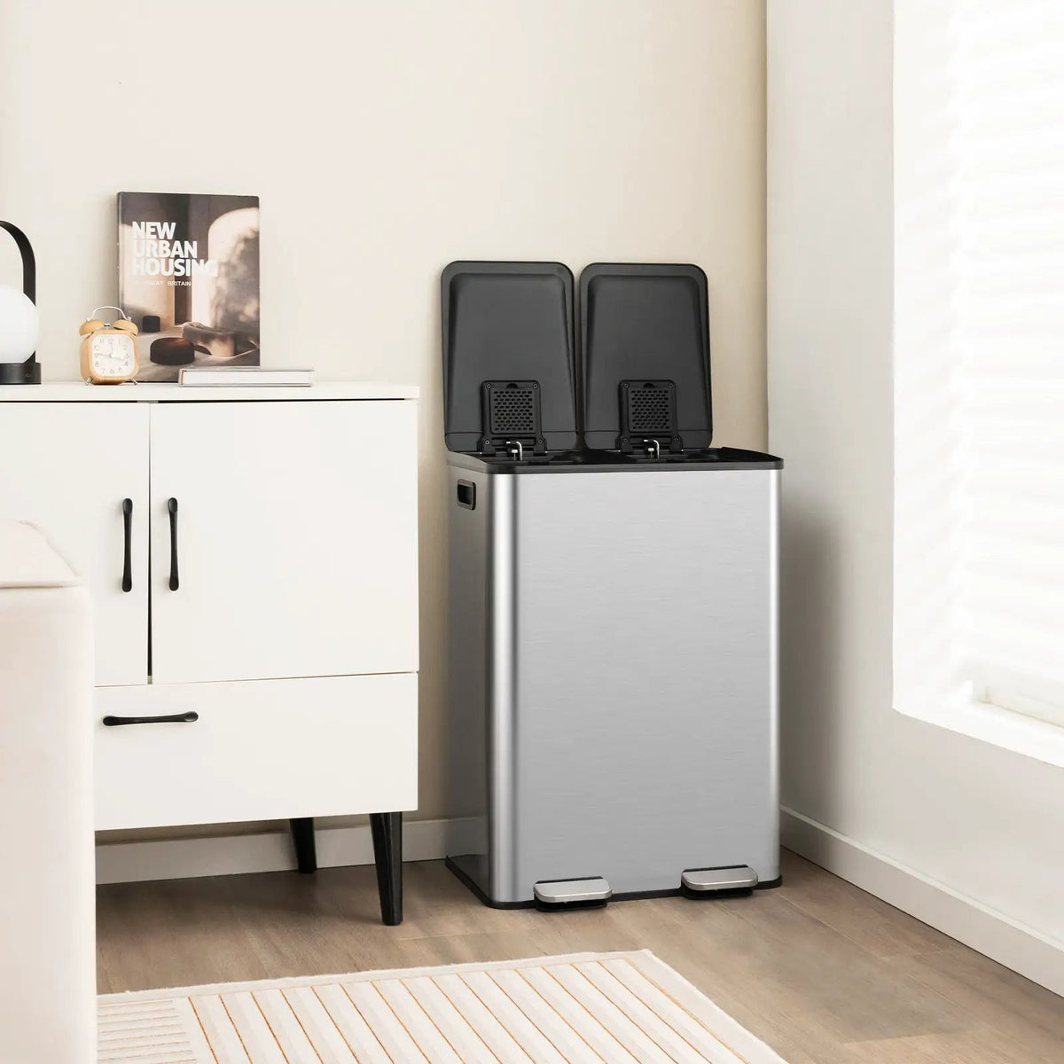 2 x 8 Gal Dual Compartment Trash Can-Silver, photo 2 of 10
