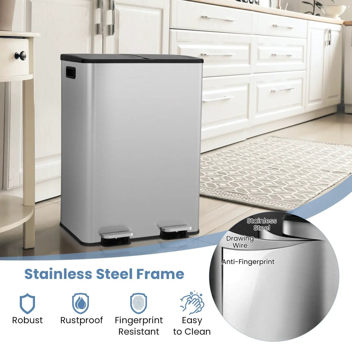 2 x 8 Gal Dual Compartment Trash Can-Silver, photo 8 of 10