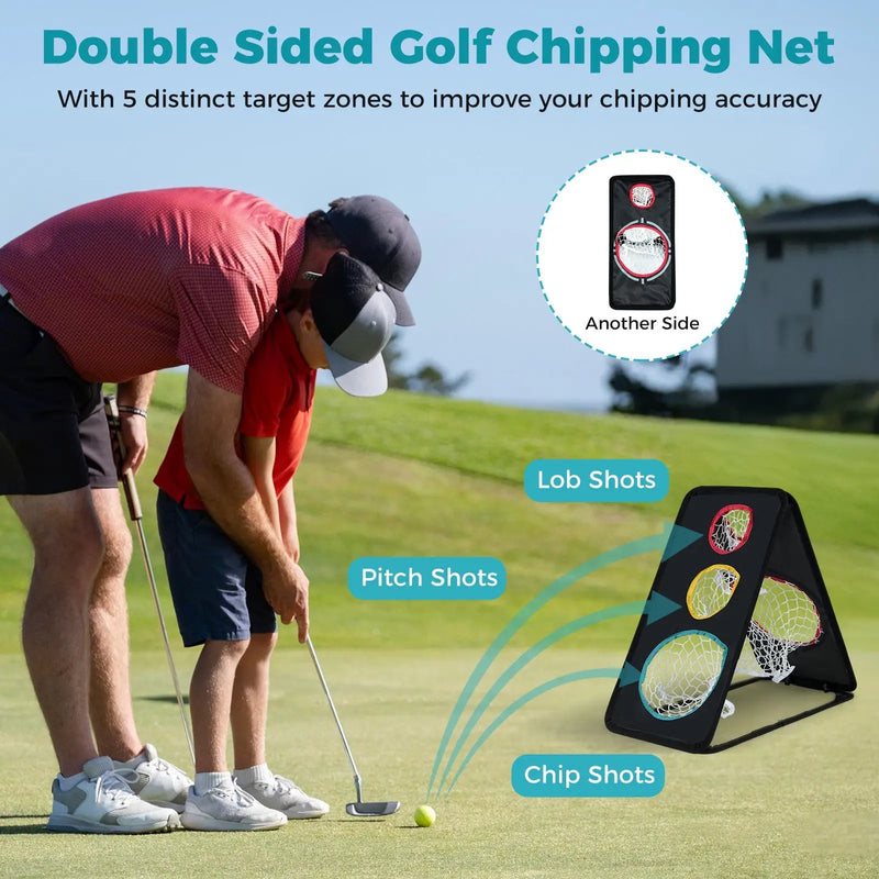 Dual-Sided Golf Chipping Net Triple Target Training System with 5 Target Holes by DirectDeals