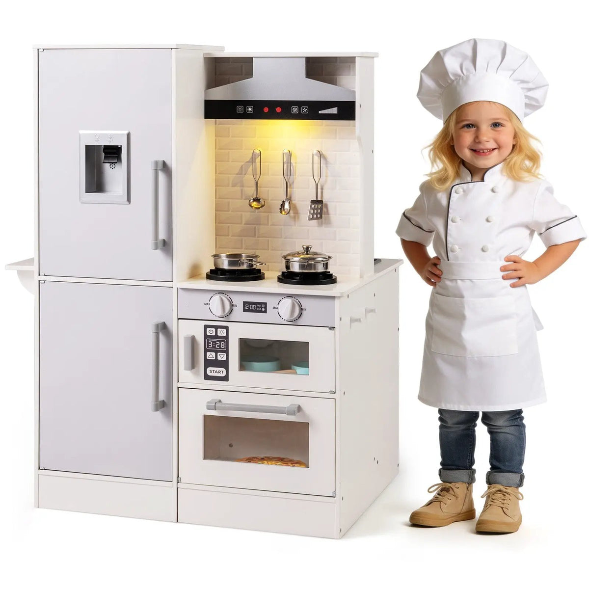 Dual-Sided Kids Play Kitchen with Water Dispenser and Range Hood for 3+ Years Old, photo 6 of 16