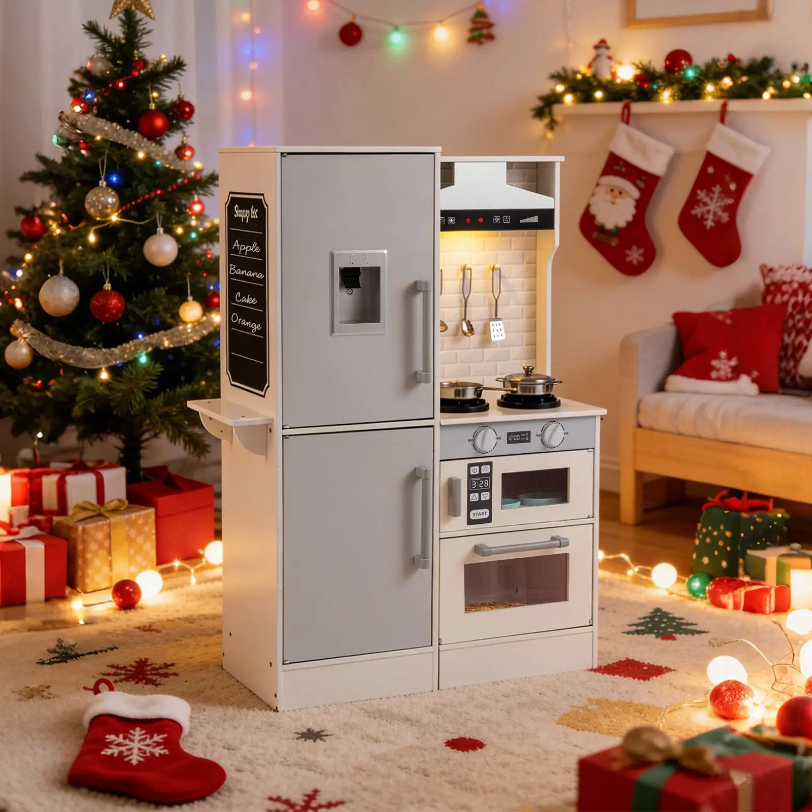Dual-Sided Kids Play Kitchen with Water Dispenser and Range Hood for 3+ Years Old by DirectDeals