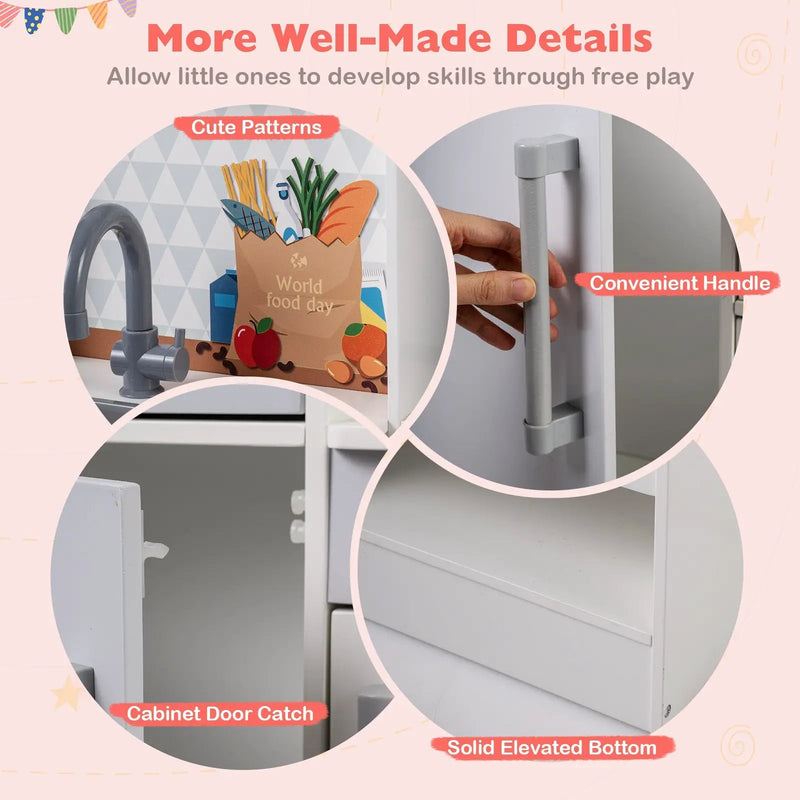Dual-Sided Kids Play Kitchen with Water Dispenser and Range Hood for 3+ Years Old by DirectDeals