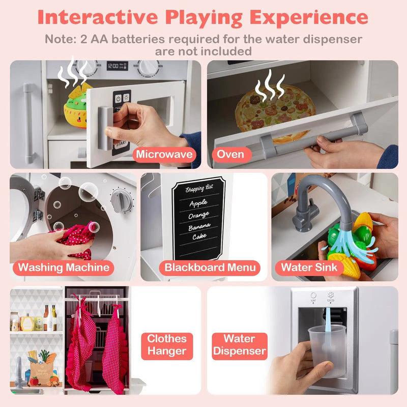 Dual-Sided Kids Play Kitchen with Water Dispenser and Range Hood for 3+ Years Old by DirectDeals