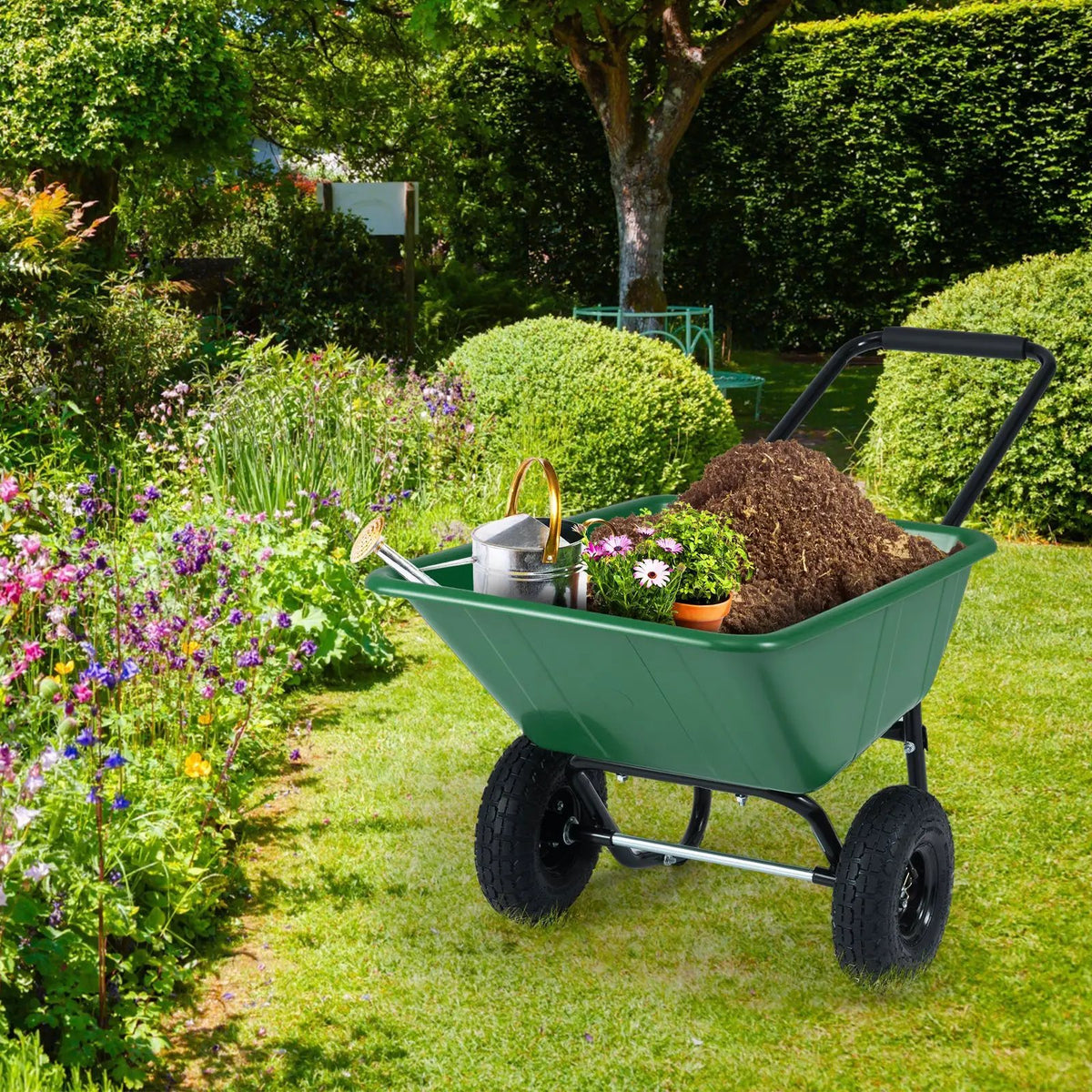 Dual-Wheel Wheelbarrow Garden Utility Cart with Pneumatic Tires, photo 13 of 16