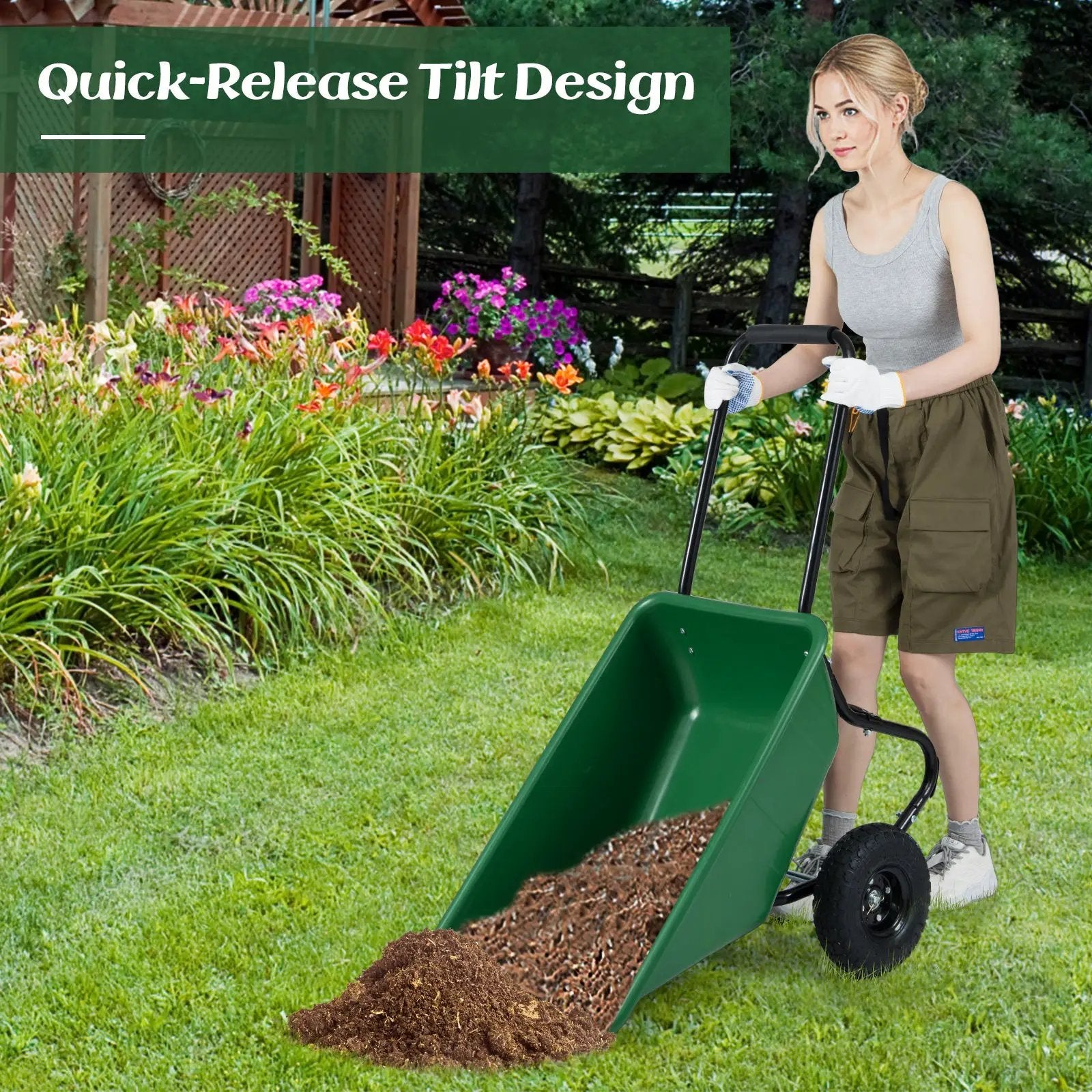 Dual-Wheel Wheelbarrow Garden Utility Cart with Pneumatic Tires by DirectDeals