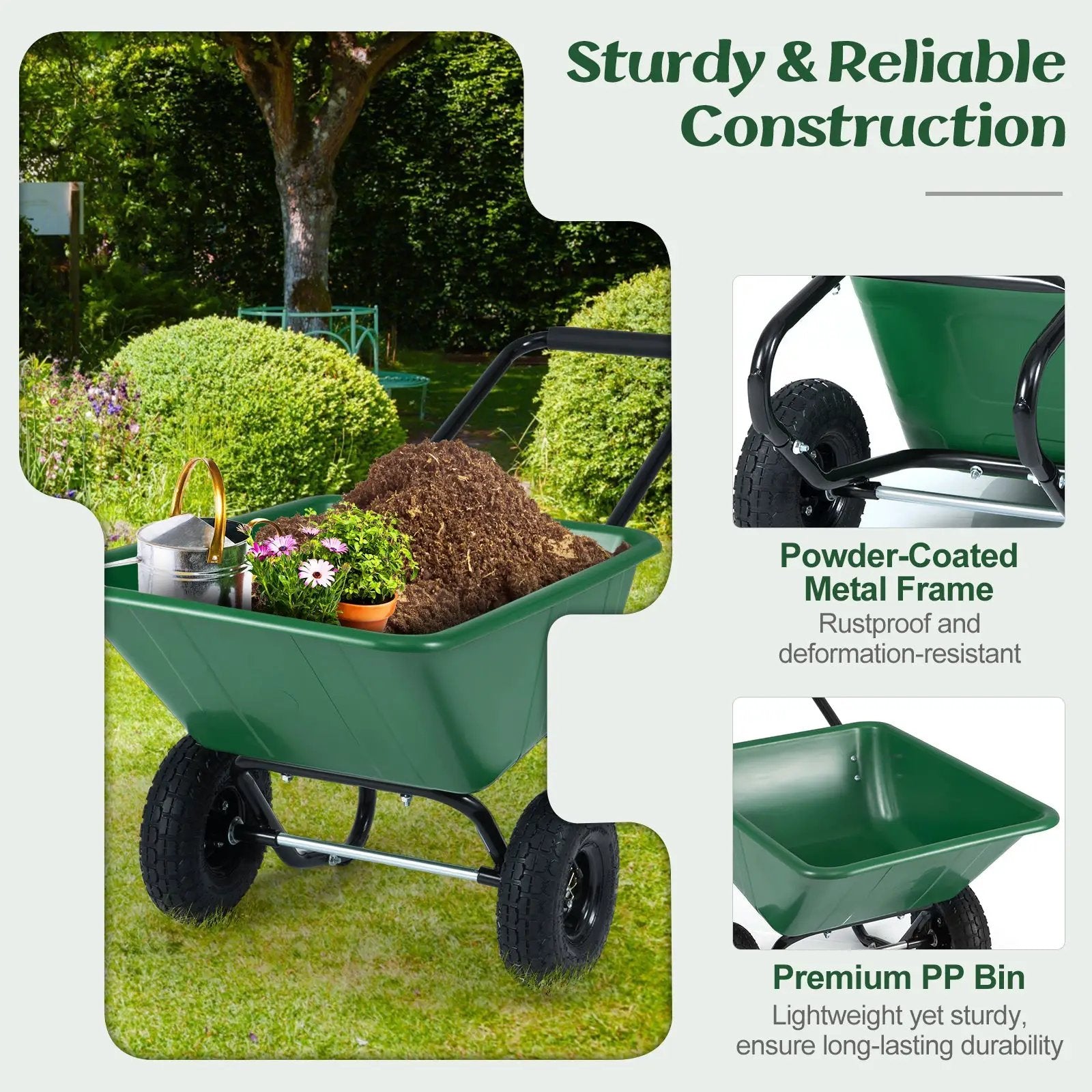 Dual-Wheel Wheelbarrow Garden Utility Cart with Pneumatic Tires by DirectDeals