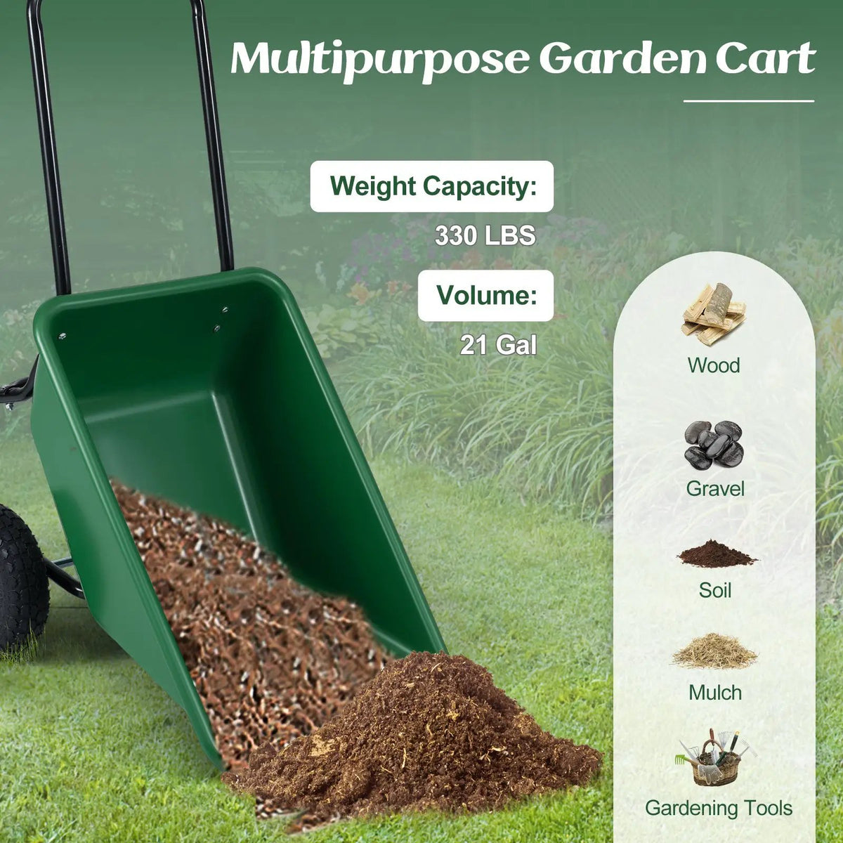 Dual-Wheel Wheelbarrow Garden Utility Cart with Pneumatic Tires, photo 16 of 16