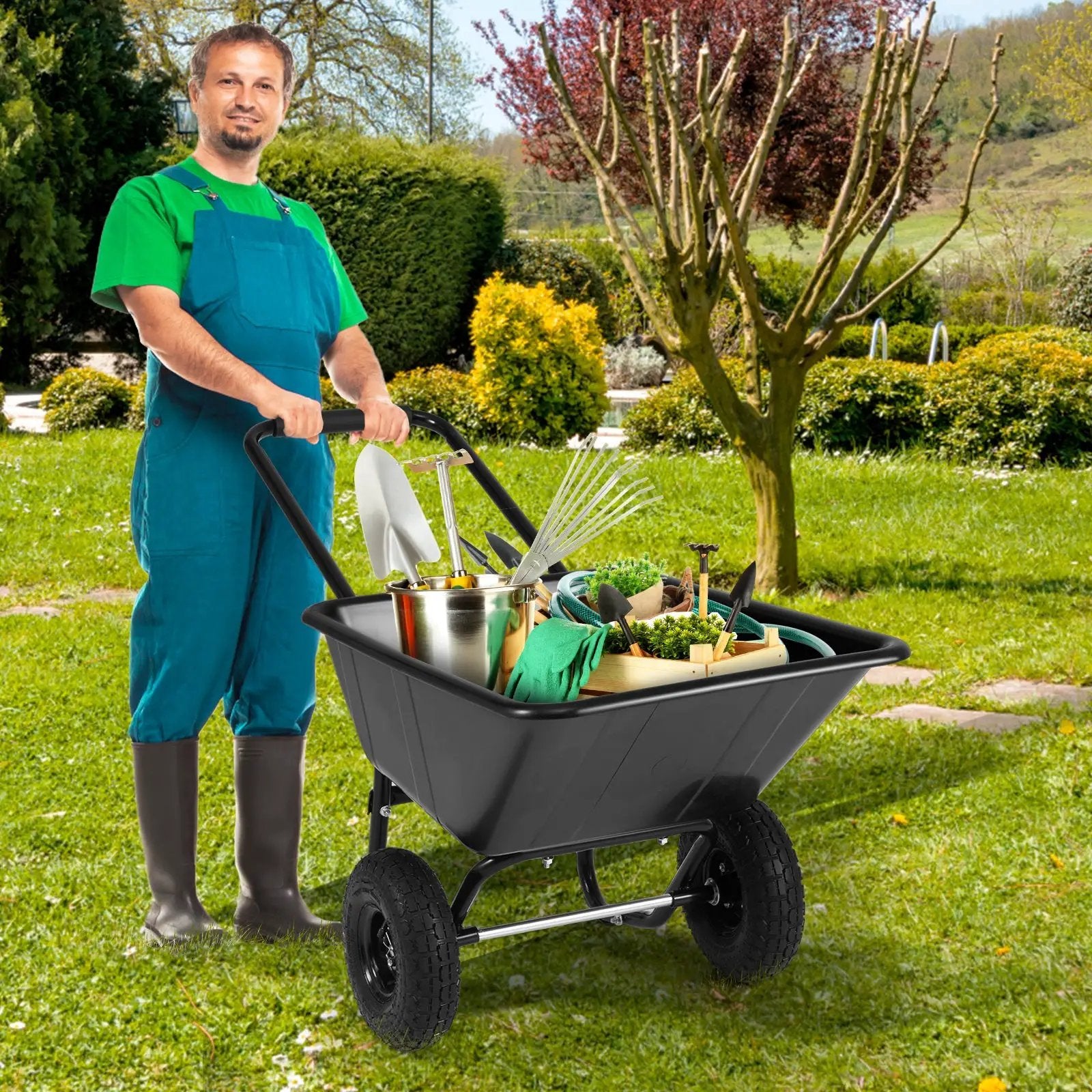 Dual-Wheel Wheelbarrow Garden Utility Cart with Pneumatic Tires by DirectDeals