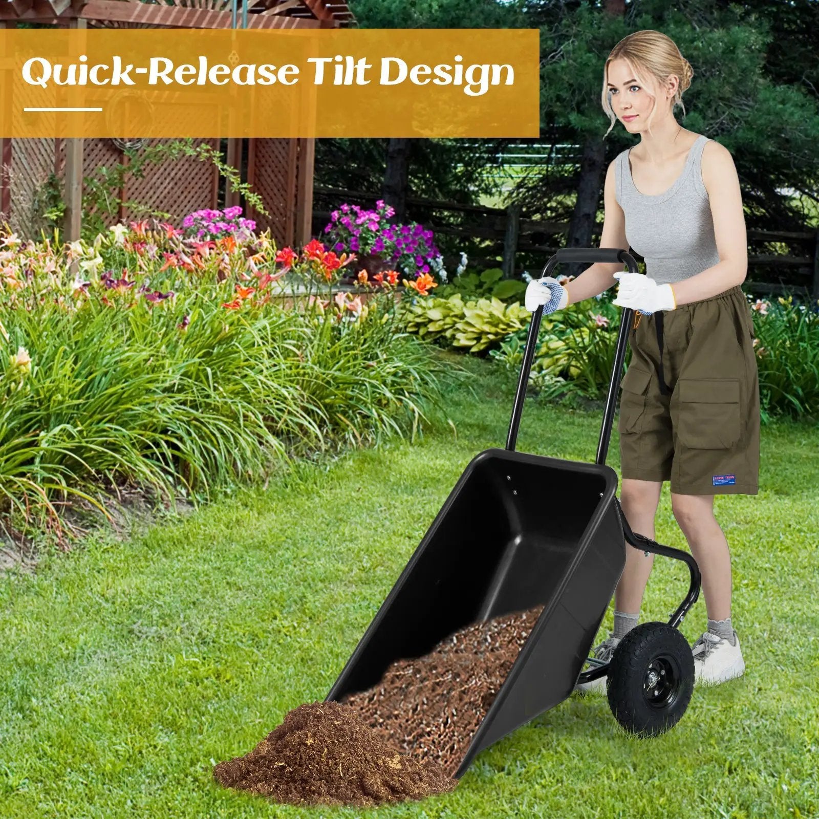 Dual-Wheel Wheelbarrow Garden Utility Cart with Pneumatic Tires by DirectDeals