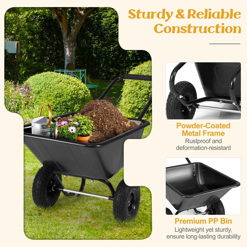 Dual-Wheel Wheelbarrow Garden Utility Cart with Pneumatic Tires by DirectDeals