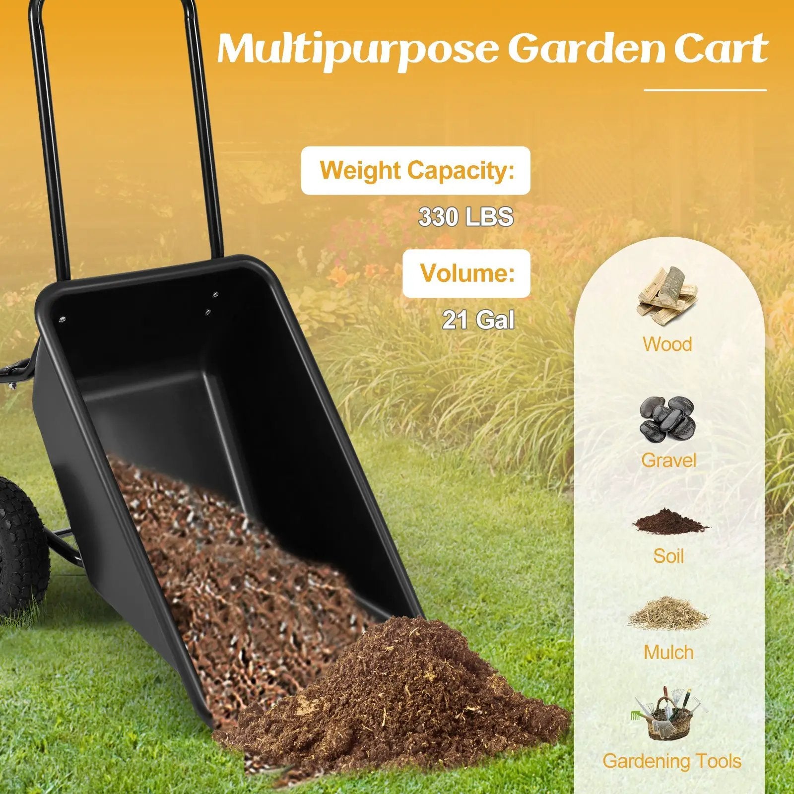 Dual-Wheel Wheelbarrow Garden Utility Cart with Pneumatic Tires by DirectDeals