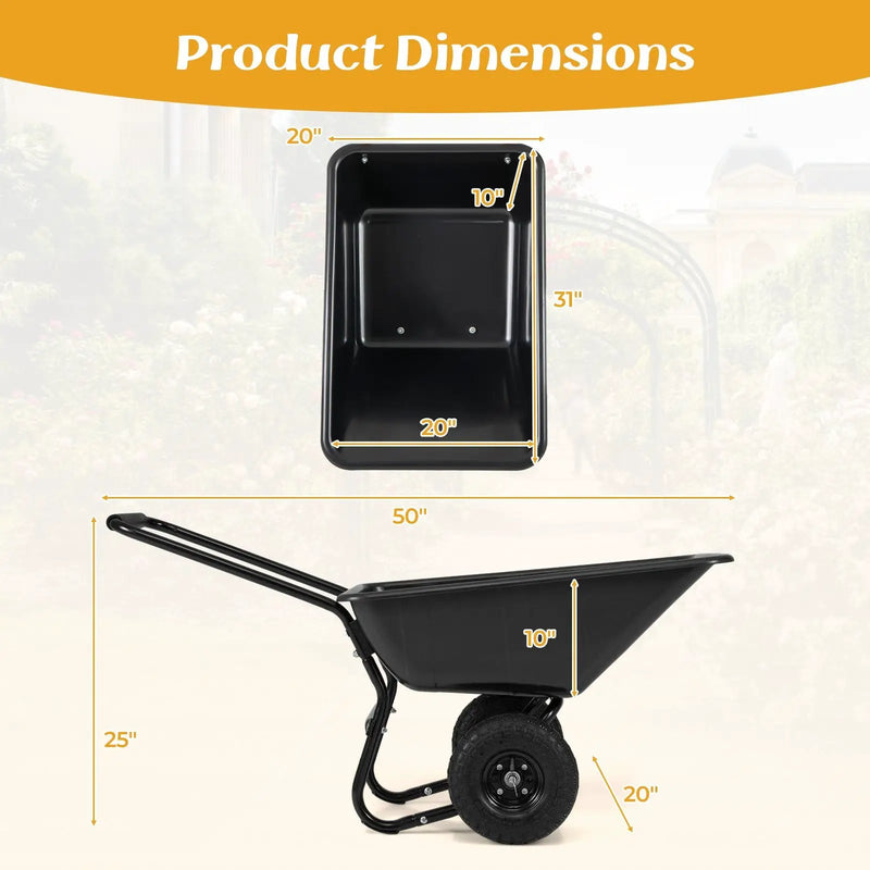 Dual-Wheel Wheelbarrow Garden Utility Cart with Pneumatic Tires by DirectDeals