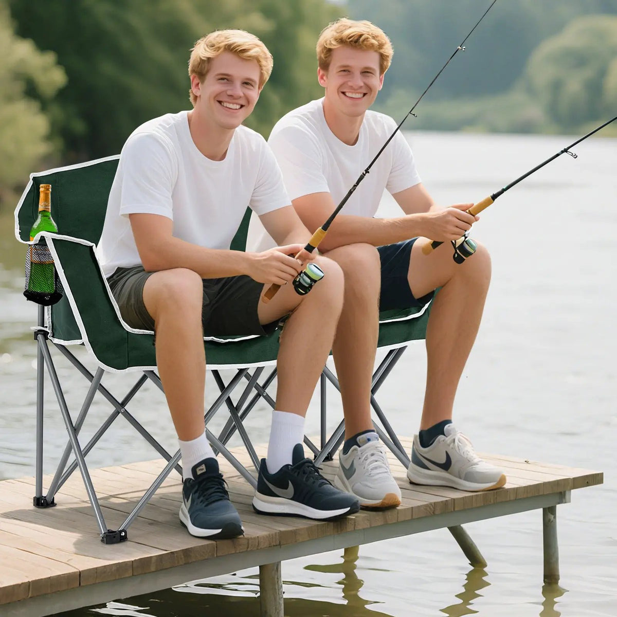 Duo Camping Chair Portable Oversized Loveseat with Armrests and Cup Holders-Green, photo 6 of 10