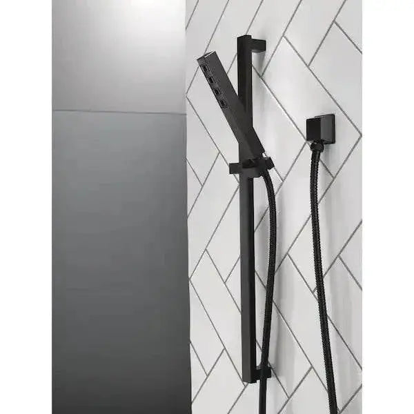 Open Box Delta 1-Spray Patterns 1.75 GPM 1.38 in. Wall Mount Handheld Shower Head with H2Okinetic in Matte Black by Selzalot
