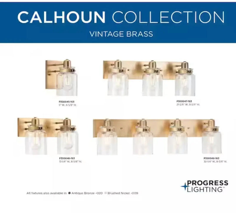 Progress Lighting Calhoun Collection 30-1/4 in. 4-Light Gold Vintage Brass Clear Glass Farmhouse Urban Industrial Bathroom Vanity Light by Selzalot